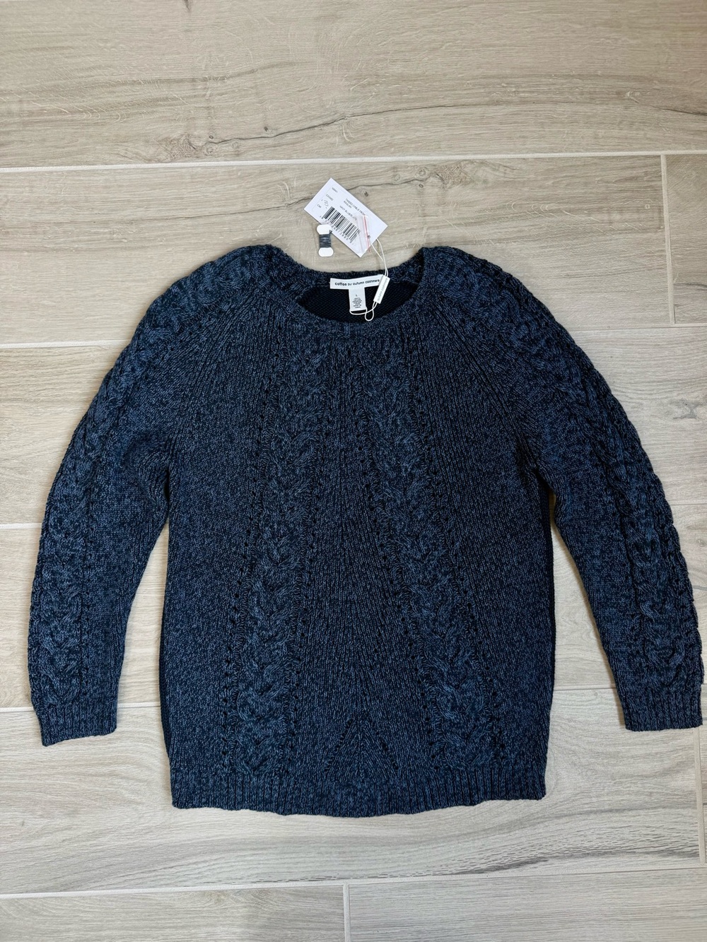 New Cotton By Autumn Cashmere Womens Large Navy Slate Cable Knit Cotton Sweater